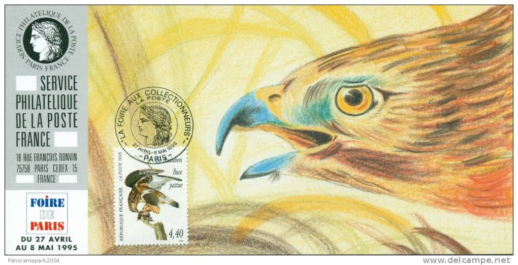 128 Carte Officielle Exposition Internationale Exhibition Paris 1995 FDC Audubon Buse Pattue Rapace Bird Vogel Adler - Aigles & Rapaces Diurnes