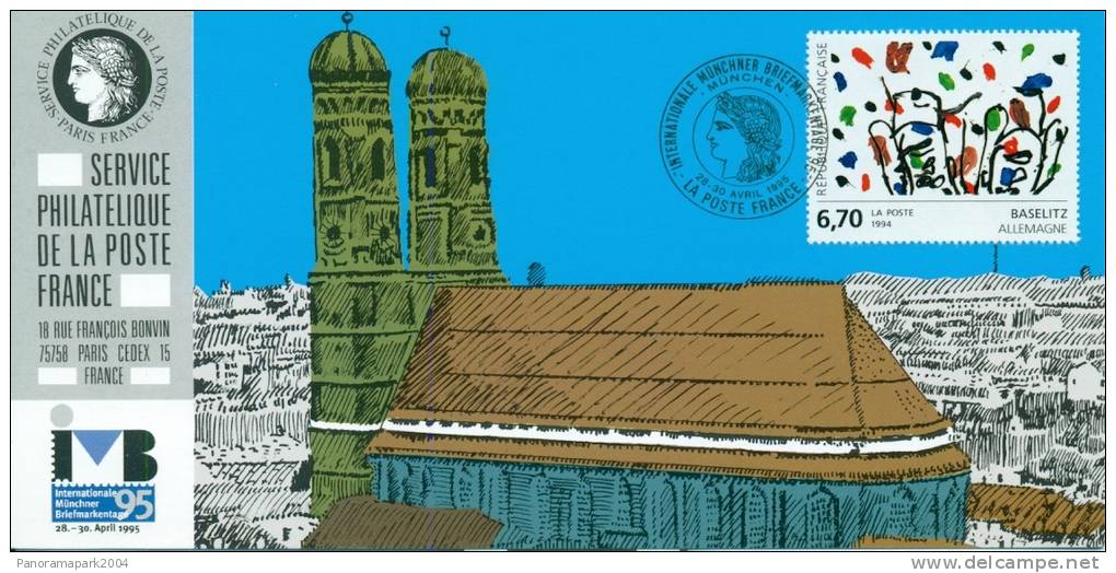 130 Carte Officielle Exposition Internationale Exhibition München 1995 FDC Baselitz Tableau Münchner Dom Kirche Church - Esposizioni Filateliche