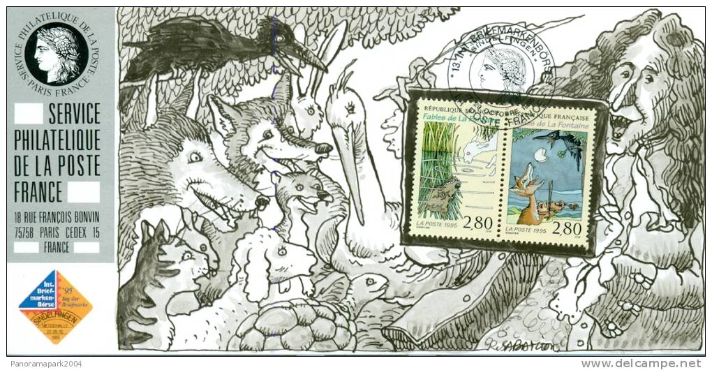 136B Carte Officielle Exposition Internationale Exhibition Sindelfingen 1995 FDC Loup Wolf Rabbit Lapin Hase - Briefmarkenausstellungen