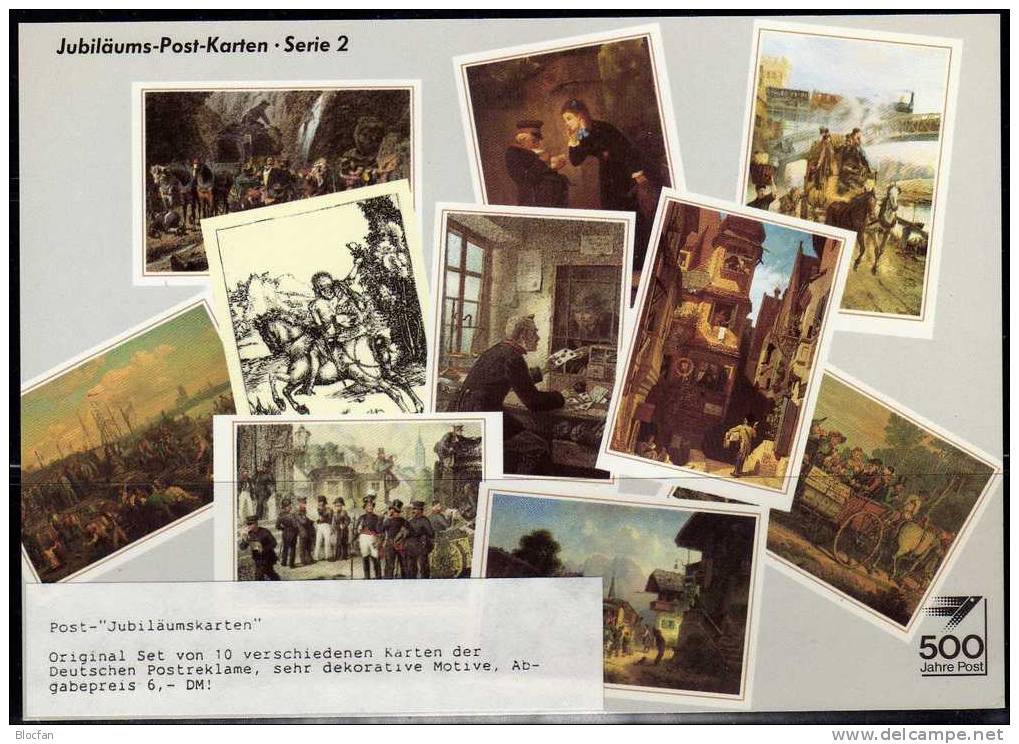 500 Jahre Post 1990 Jubiläum-Postkarte 2/01-2/10 ** 12€ Historie Der Post Postkutsche Eisenbahn History Cards Of Germany - Joint Issues