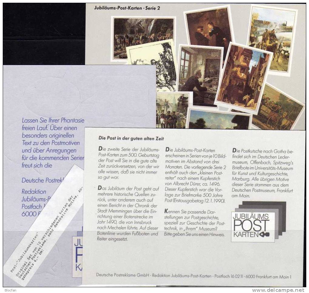 500 Jahre Post 1990 Jubiläum-Postkarte 2/01-2/10 ** 12€ Historie Der Post Postkutsche Eisenbahn History Cards Of Germany - Joint Issues