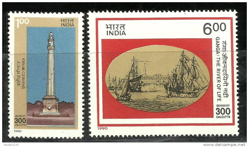 INDIA, 1990, Calcutta Tercentenary, Octorlony Monument, Ships On The River Ganges, Fort William,MNH, (**) - Neufs
