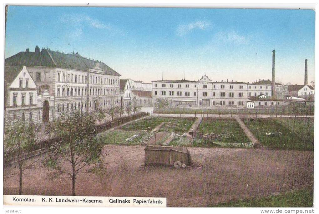 Komotau K.K. Landwehr Kaserne Gelineks Papier Fabrik Chomutov Zensur 19.11.1915 Geprüft - Boehmen Und Maehren