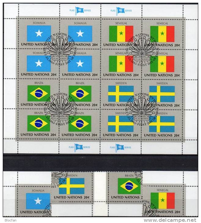 UNO Kleinbogen Flaggen IV 1983 New York 434/7 Plus 16-KB O 6€ SOMALIA SENEGAL BRAZIL SWEDEN Bf Flags Sheet M/s Of UN NY - UNO