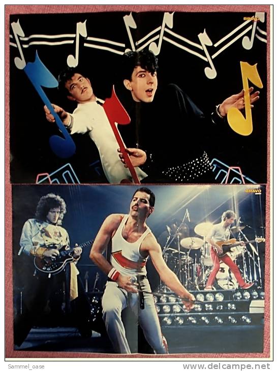 3 Kleine Poster  Gruppe Extrabreit ,  Rückseiten : Band Queen , Soft Cell , Löwe -  Von Pop Rocky + Bravo Ca. 1982 - Posters