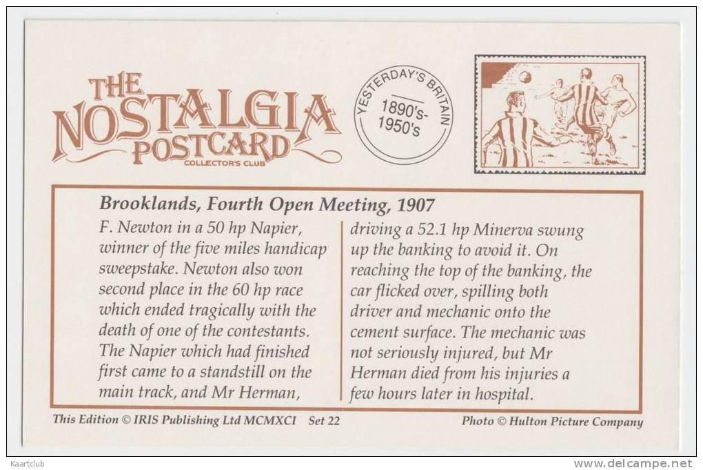 Brooklands RACE TRACK,1907- 4th Open Meeting:  50 Hp NAPIER (Driver F. Newton)  - (CLASSIC RACE CAR) - England - Grand Prix / F1