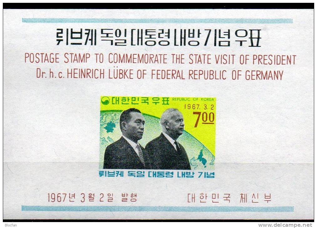 Präsident Germany 1967 In Korea Block 247 ** 6€ Erdkugel Asien Europa Bf M/s Flag Bloc Cooperation Sheet Of South-Corea - Korea, South