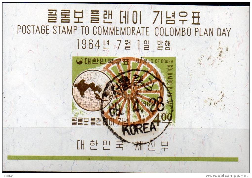 Colombo-Rad 1964 Korea Block 191 O 7€ Zusammenarbeit Im Pacifik Bf M/s Map Pacific Bloc Cooperation Sheet Of South-Corea - Korea, South