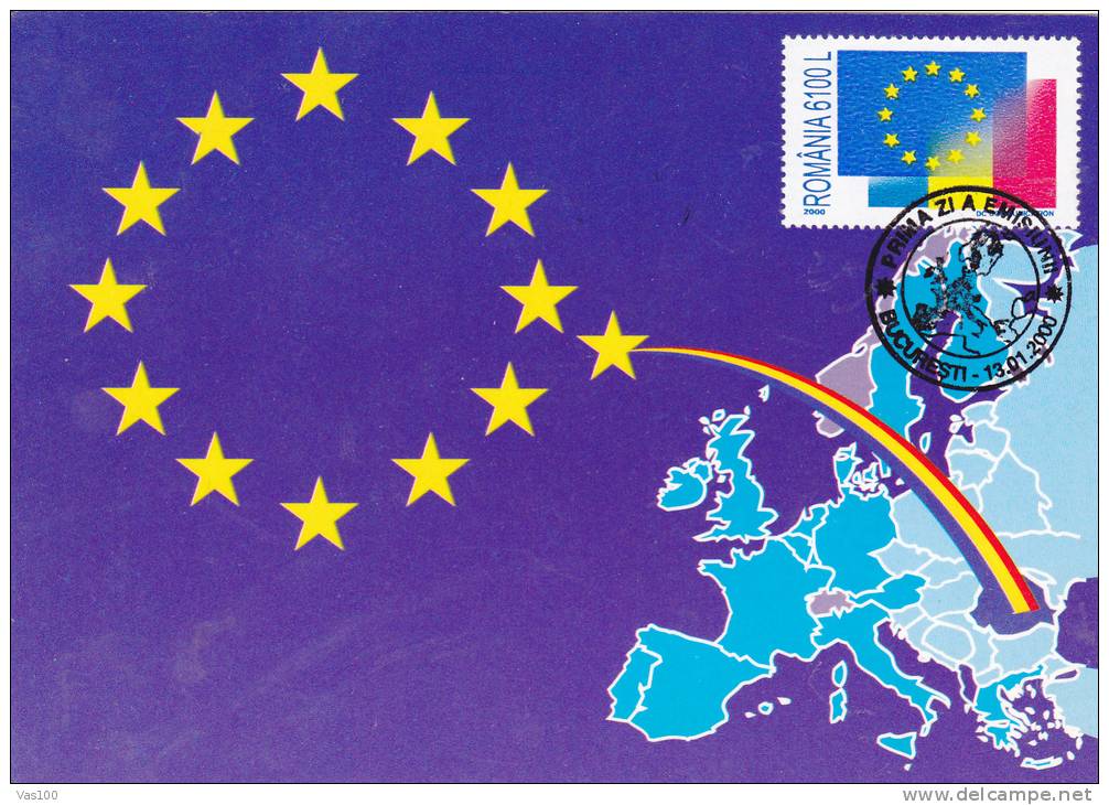EUROPEAN UNION, CM, MAXICARD, CARTE MAXIMUM, OBLITEARTION FDC, 2000, ROMANIA - Europese Instellingen