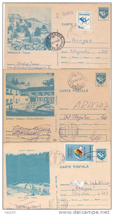3 X POSTCARD STATIONERY, ENTIERE POSTAUX, EMERGENCY STAMPS, 1991+1992, ROMANIA - Briefe U. Dokumente