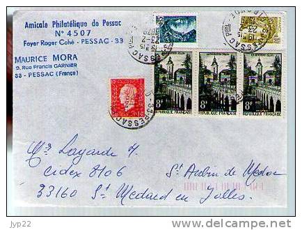 France Lettre CAD Pessac 23-02-1979 / Tp 1105 Le Quesnoy Bande De 3 + 691 Marianne De Dulac + Sabine 1966 & 1971 - Lettres & Documents