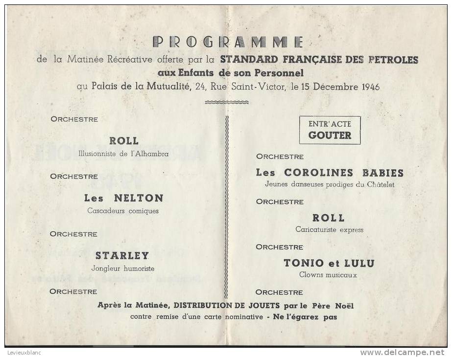 Standard Française Des Pétroles/ Programme Arbre De Noël 1946/Matinée Récréative/ 1946       PROG54 - Programmes