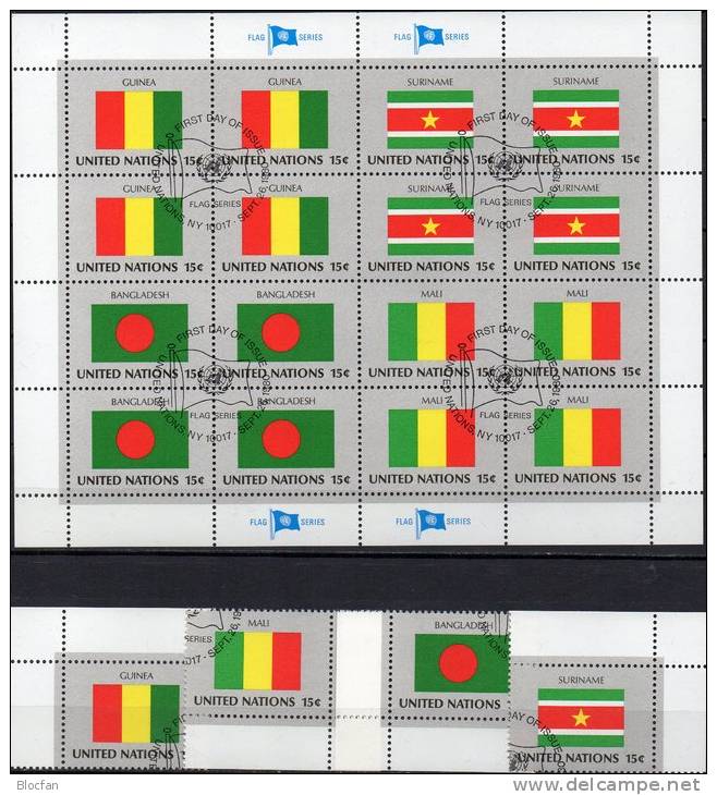 Kleinbogen Flaggen I 1980 UNO New York 352/5 Plus 16-KB O 5€ GUINEA SURINAM BANGLADESH MALI Bf M/s Flag Sheet Of UN NY - UNO