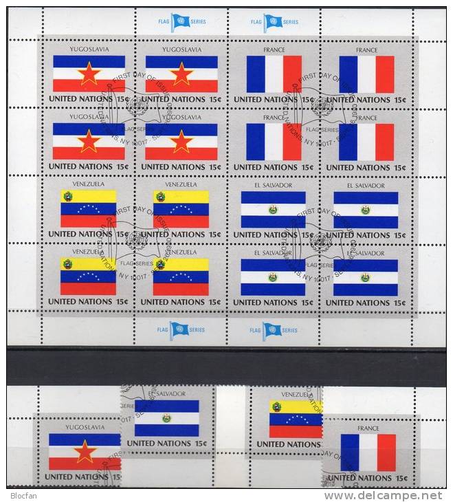 Kleinbogen Flaggen I 1980 UNO New York 356/9 Plus 16KB O 5€ YUGOSLAVIA FRANCE VENEZUELA SALVADOR M/s Flag Sheet Bf UN NY - UNO