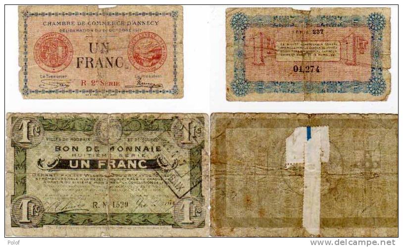 2 Billets - 1 Franc (Chambre De Commerce D' Annecy) 1 Franc (Bon De Monnaie Roubaix (55308) - Cámara De Comercio