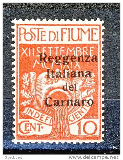 Fiume 1920 N 134 C. 10 Carminio + N. 136 C. 15 Su C. 20 Ocra Soprastampa Reggenza Italiana Del Carnaro MNH Cat € 100 - Fiume