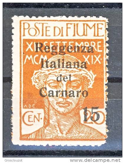 Fiume 1920 N 134 C. 10 Carminio + N. 136 C. 15 Su C. 20 Ocra Soprastampa Reggenza Italiana Del Carnaro MNH Cat € 100 - Fiume