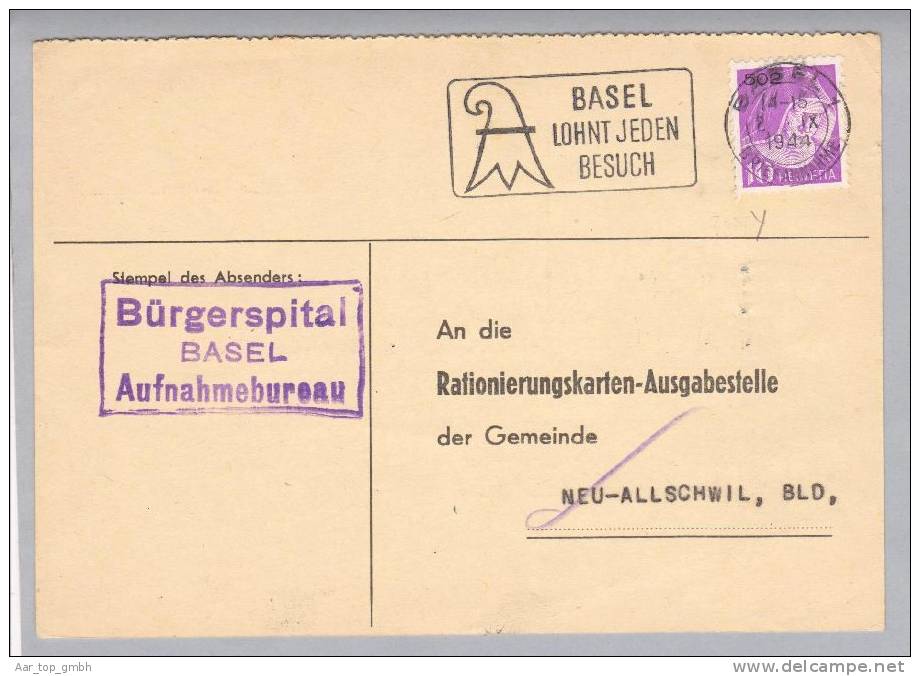 Schweiz Portofreiheit 1944-09-02 Basel Brief Mit Zu#15Ay Gr#502 Glattes Kreidepapier - Portofreiheit