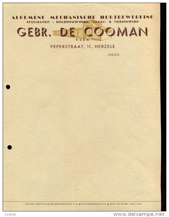 Factuur Blanco Houtbewerking Gebr. De Cooman - Herzele - 1900 – 1949