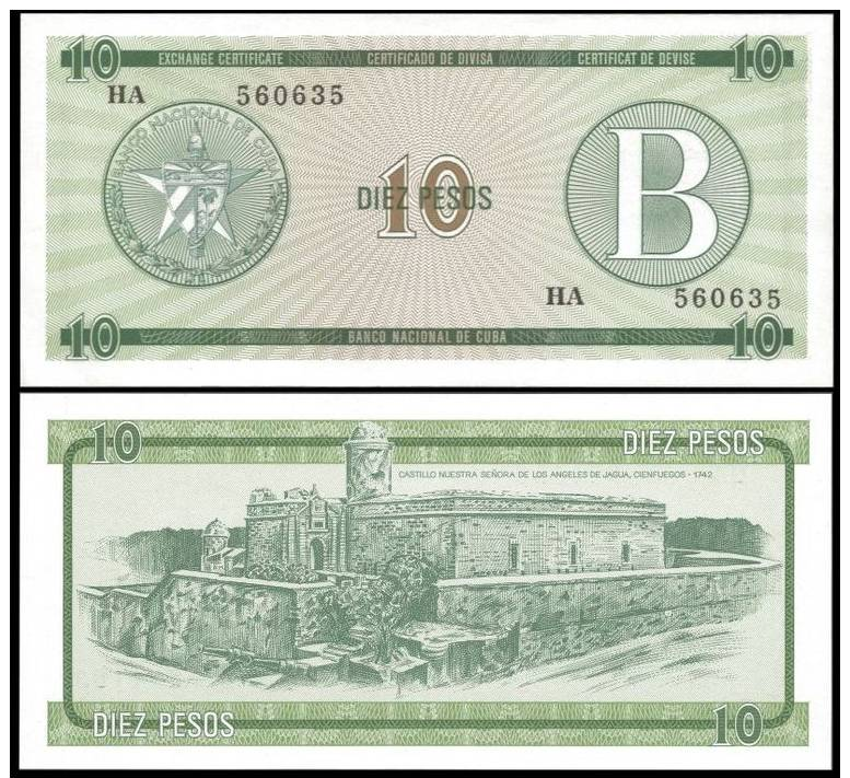 Cuba 10 PESOS Letter B ND 1985 P FX8 UNC - Cuba