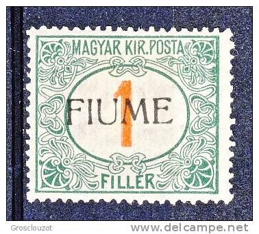 Fiume 1918-19 Tasse D'Ungheria Soprastampato N. 4 F.1 Verde E Rosso MH Timbrini Di Garanzia Cat. &euro; 225 - Fiume