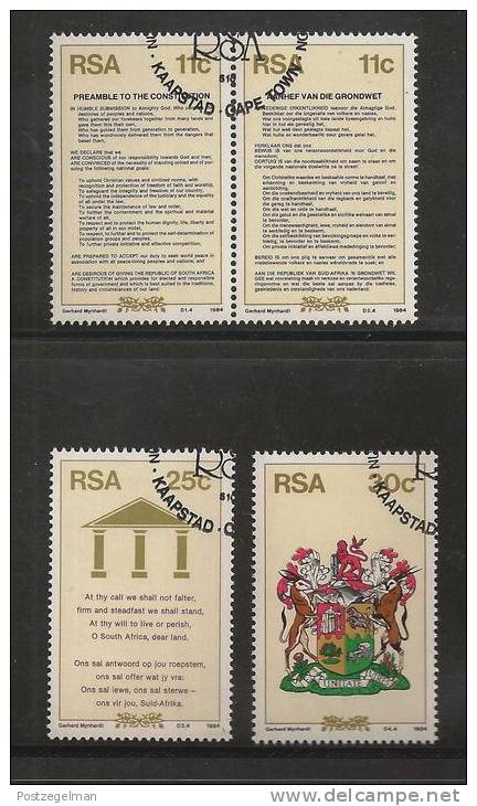 SOUTH AFRICA 1984 CTO Stamp(s) New Constitution 655-658 #3572 - Gebraucht