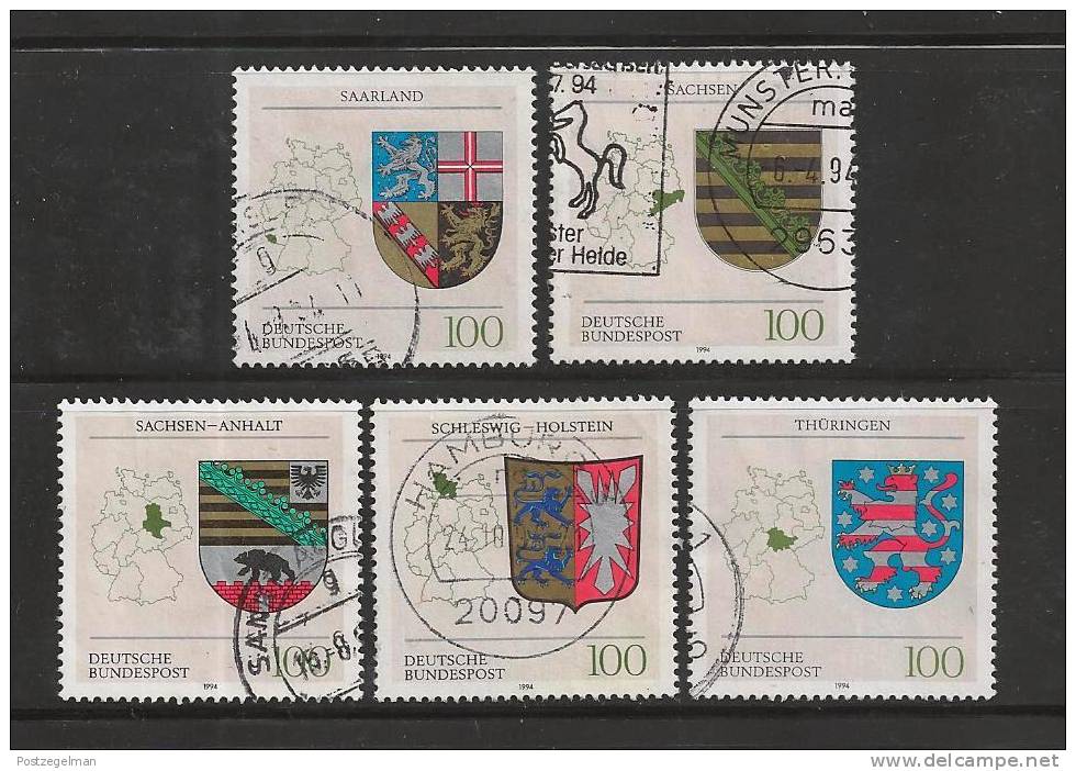 GERMANY 1994 Used Stamp(s) Coats Of Arms "states Of Germany Nrs. 1712-1716 Serie Complete - Used Stamps