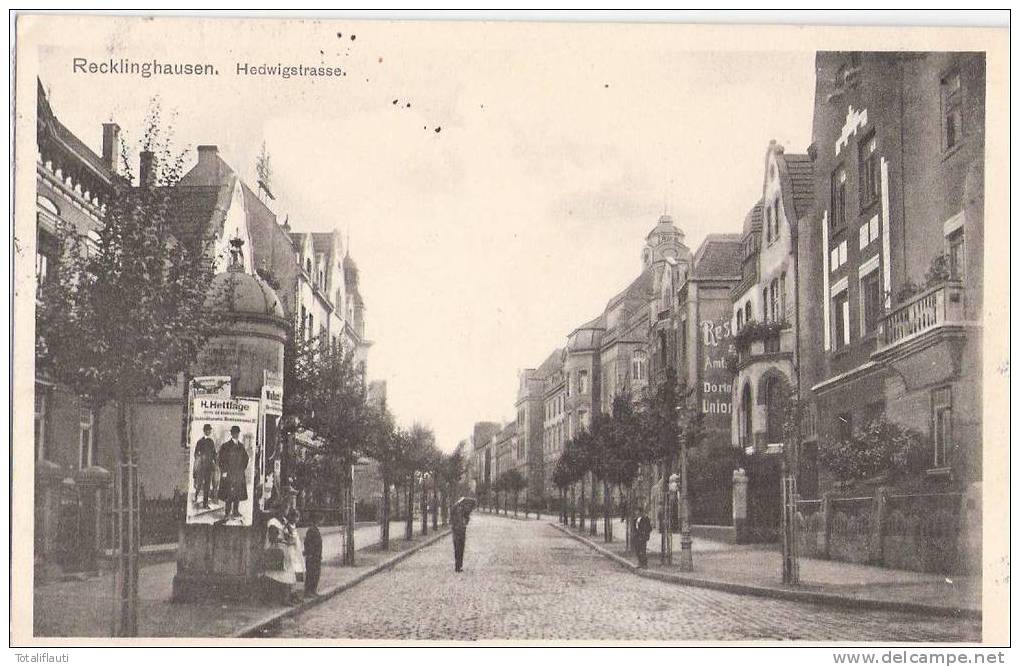 RECKLINGHAUSEN Hedwigstrasse Belebt Litfaßsäule HETLAGE Mode Restaurant Dortmund 26.5.1914 Gelaufen - Recklinghausen
