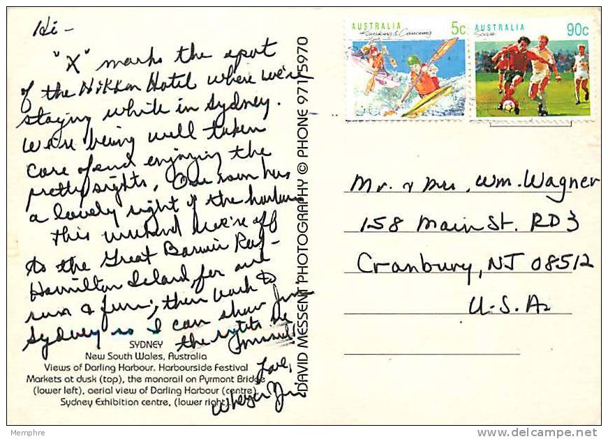 Airmail Postcard  To USA  Sports Series: 90c  Soccer, 5c Kayaking And Canoeing - Covers & Documents