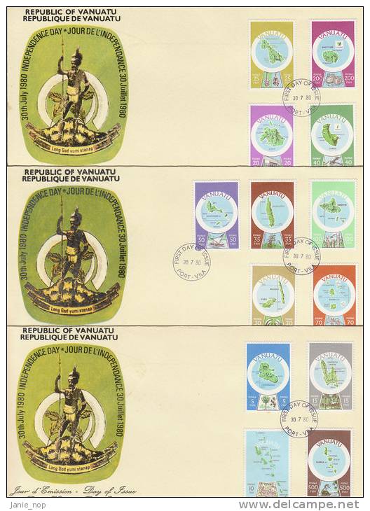 Vanuatu 1980 Definitives, British, Set 3 FDCs - Vanuatu (1980-...)