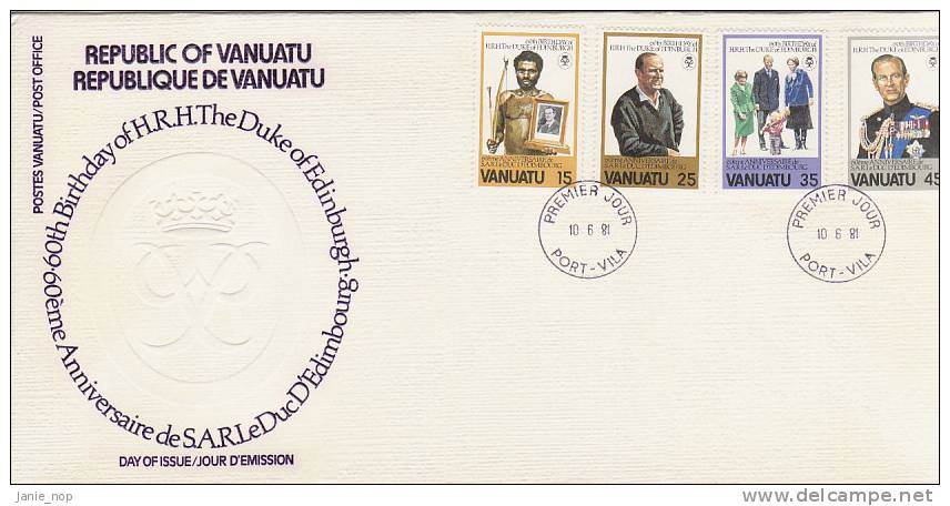 Vanuatu 1981 Duke Of  Edingburgh 60 Birthday Anniversary, French, FDC - Vanuatu (1980-...)