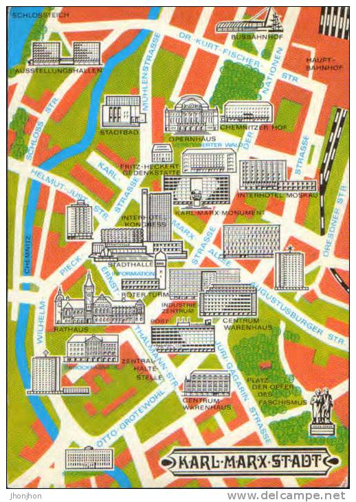 Germany-Postcard Unused-Karl Marx Stadt-City Map With Tourist Attractions-2/scans - Chemnitz (Karl-Marx-Stadt 1953-1990)