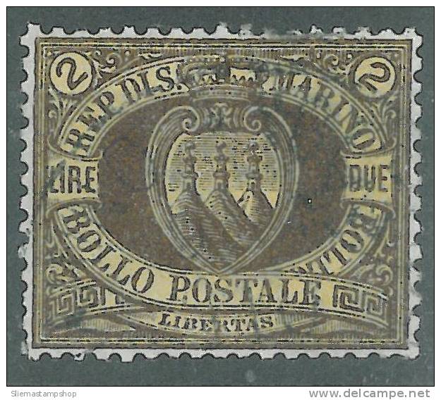 San Marino - 1892/94 2 Lire Brown - Usados