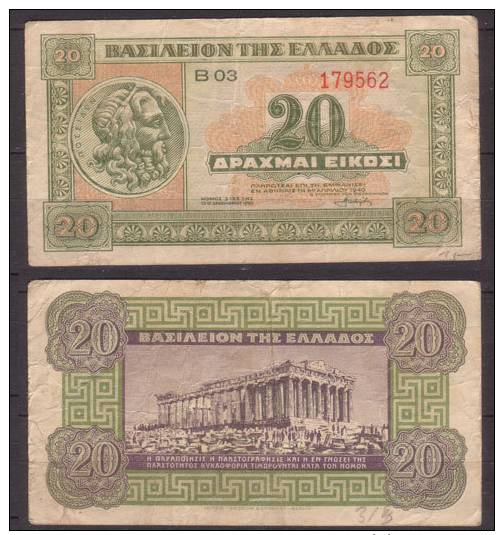 Griechenland , 20 Drachmai , 1939 , VF - Griechenland