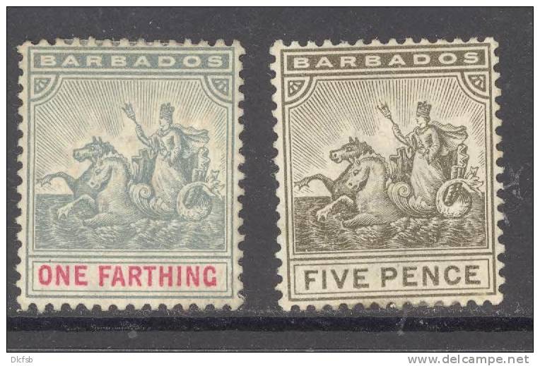 BARBADOS, 1892 (wmk Single Crown CA) 0.25d+5d Fine MM, Cat &pound;10 - Barbados (...-1966)