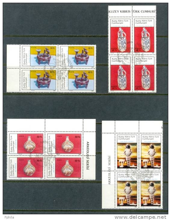 1986 NORTH CYPRUS ARCHAEOLOGY ARCHAEOLOGICAL ARTIFACTS BLOCK OF 4 MNH ** CTO - Neufs