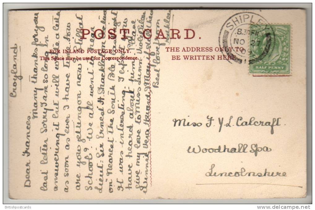 Postmark - Shipley Double Circle Date Stamp - EVII 1909 - On Postcard - Postmark Collection