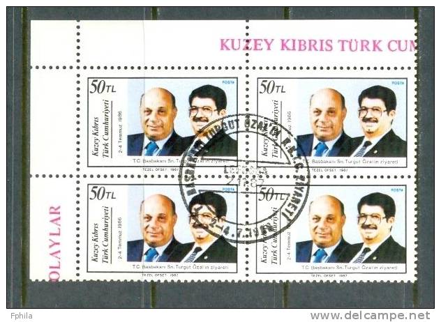 1987 NORTH CYPRUS VISIT OF PRIME MINISTER TURGUT OZAL BLOCK OF 4 MNH ** CTO - Unused Stamps