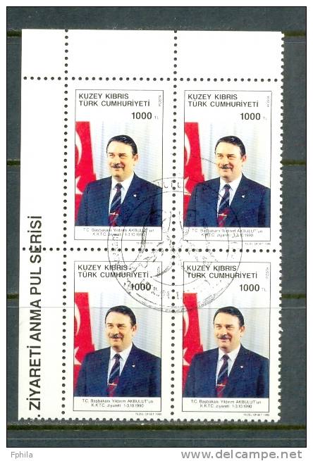 1990 NORTH CYPRUS TURKISH REPUBLIC PRESIDENT YILDIRIM AKBULUT 'S VISIT TO TRNC BLOCK OF 4 MNH ** CTO - Neufs