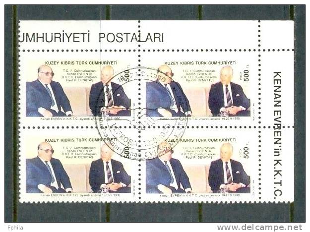 1990 NORTH CYPRUS KENAN EVREN 'S VISIT TO TRNC BLOCK OF 4 MNH ** CTO - Unused Stamps