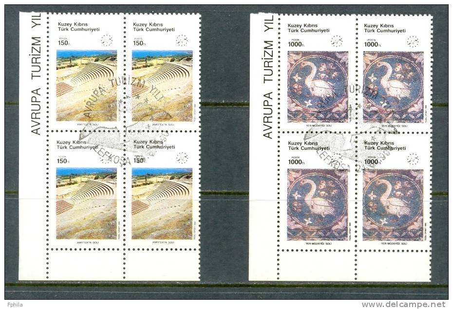 1990 NORTH CYPRUS EUROPEAN TOURISM YEAR BLOCK OF 4 MNH ** CTO - Unused Stamps