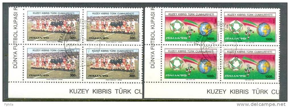 1990 NORTH CYPRUS FIFA WORLD CUP ITALIA '90 FOOTBALL SOCCER BLOCK OF 4 MNH ** CTO - Neufs