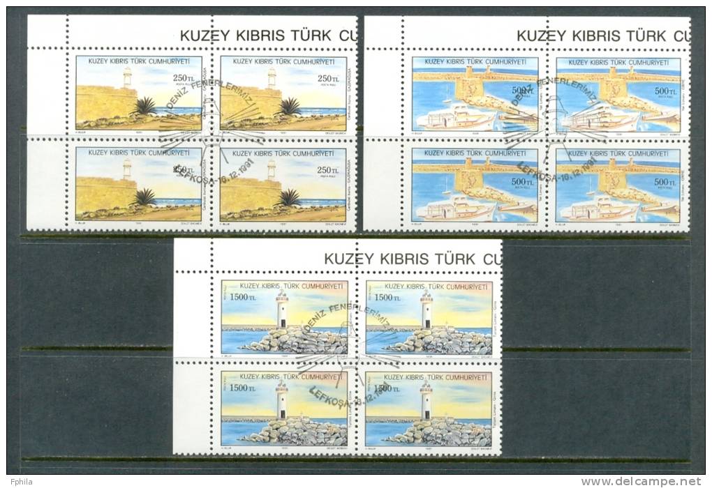 1991 NORTH CYPRUS LIGHTHOUSES BLOCK OF 4 MNH ** CTO - Neufs