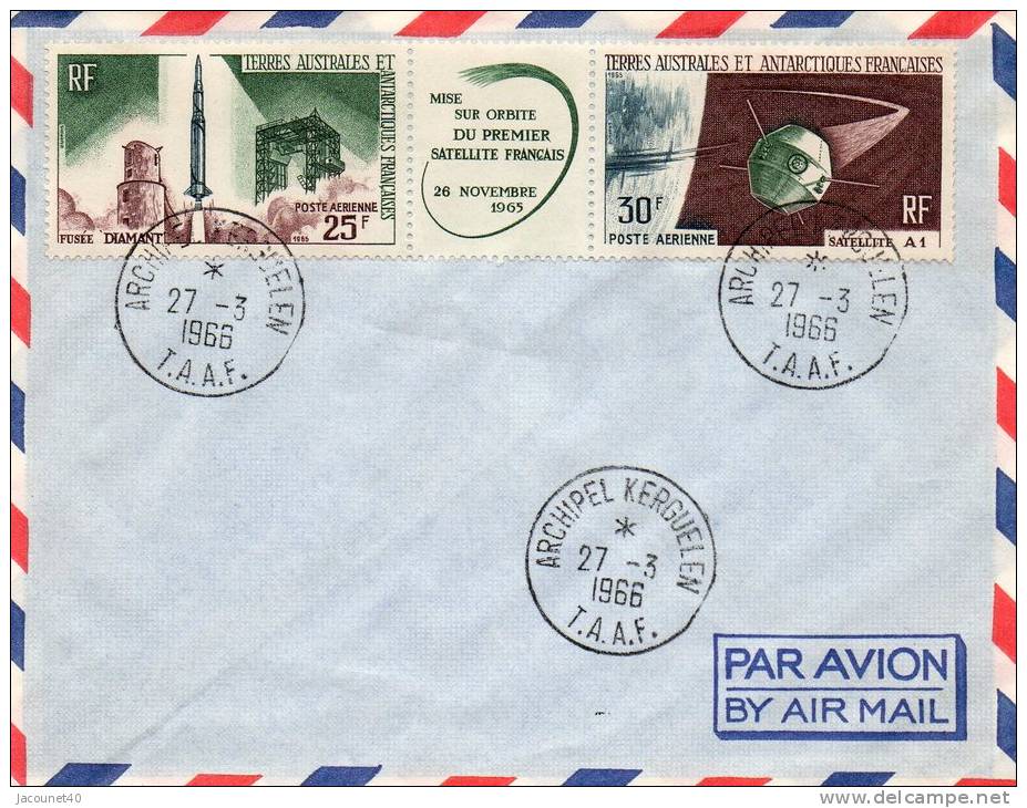 Taaf Archipel Des Kerguelen Fusee Et Satellite A1 Lettre Du 27/3/1966 - Other & Unclassified