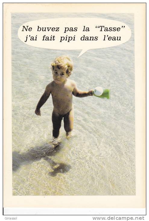 CPSM ENFANT PLAGE GARCON NU NE BUVEZ PAS LA TASSE J AI FAIT PIPI DANS L EAU HUMOUR - Cartes Humoristiques