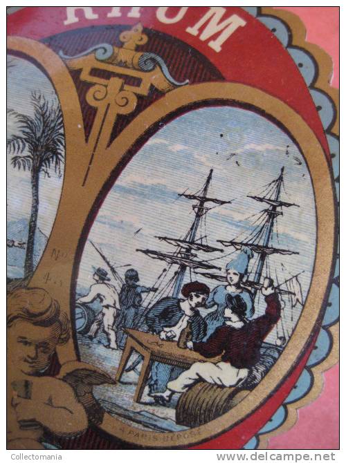 1 étiquette XIX Ième - RHUM  De La Jamaique  Jamayca Jamaica Boat Cupid  Nr 43 Printed Above Head Cupido  Label Ruhm - Rum