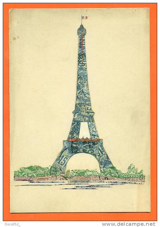 Montage Timbres Anciens Sur Carton Format Cpa N°3 - Tour Eiffel - Altri & Non Classificati