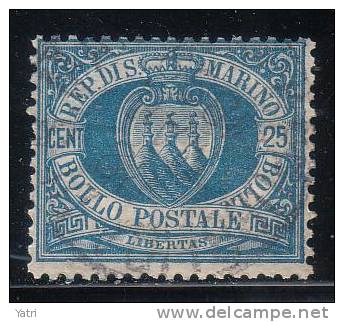 Repubblica Di San Marino - 1894 - 25 C. Azzurro (o) - Oblitérés