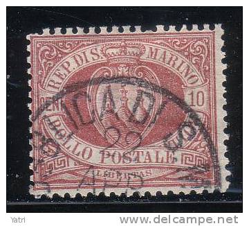 Repubblica Di San Marino - 1894 - 10 C. Rosso Bruno (o) - Oblitérés