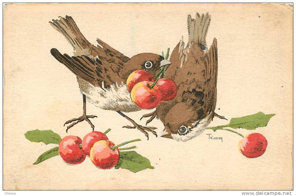 LES OISEAUX ET LES CERISES SIGNEE TRIMM - Vogels